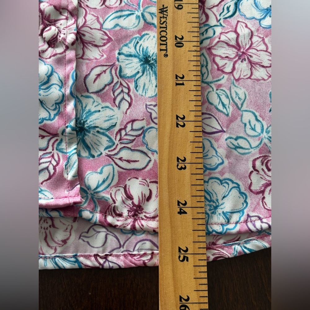 Zara Pink Blue Floral Button-Down ‘Satin’ Blouse Size Small Cottage Coastal - Picture 9 of 11